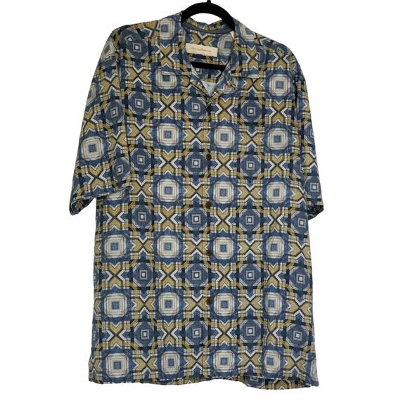 Tommy Bahama Blue Geometric Hawaiian Original Fit Silk Short Sleeve Camp Shirt L - Picture 1 of 6